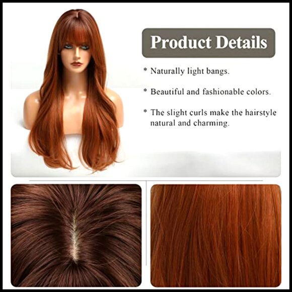 Long Layered Curly Synthetic Wig with Bangs Natural Daily Wear Glueless Cap